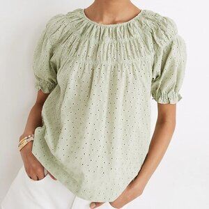 Madewell Daisy Embroidered Shirred Puff Sleeve Top Size XXS